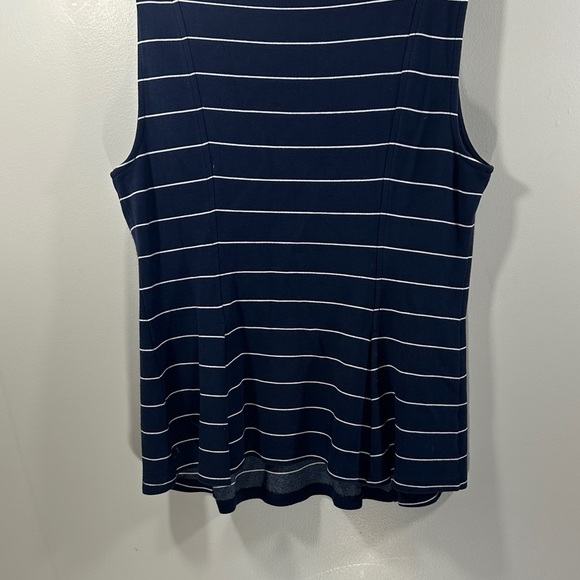 Ann Taylor Dark Blue and White Sleeveless Top Nautical Fitted Peplum - Picture 5 of 6